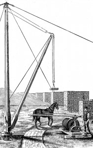Horse powered hoist and derrick. From Manufacturer and Builder 18:7, July 1886.