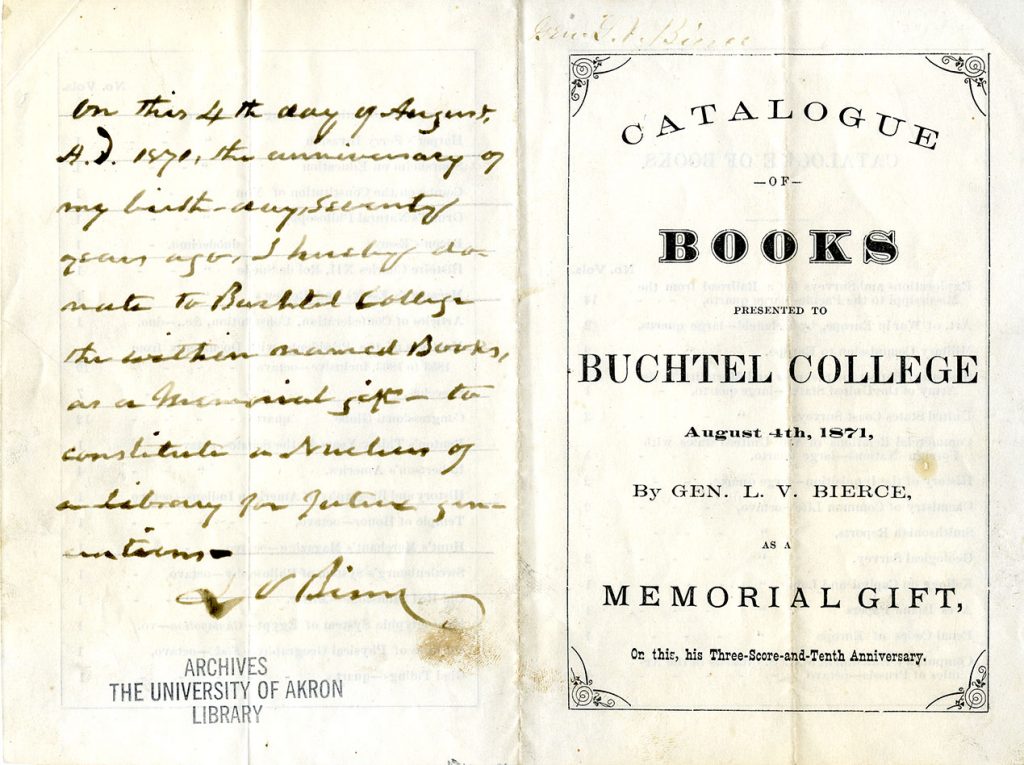 Catalogue of Books Presented to Buchtel College. 