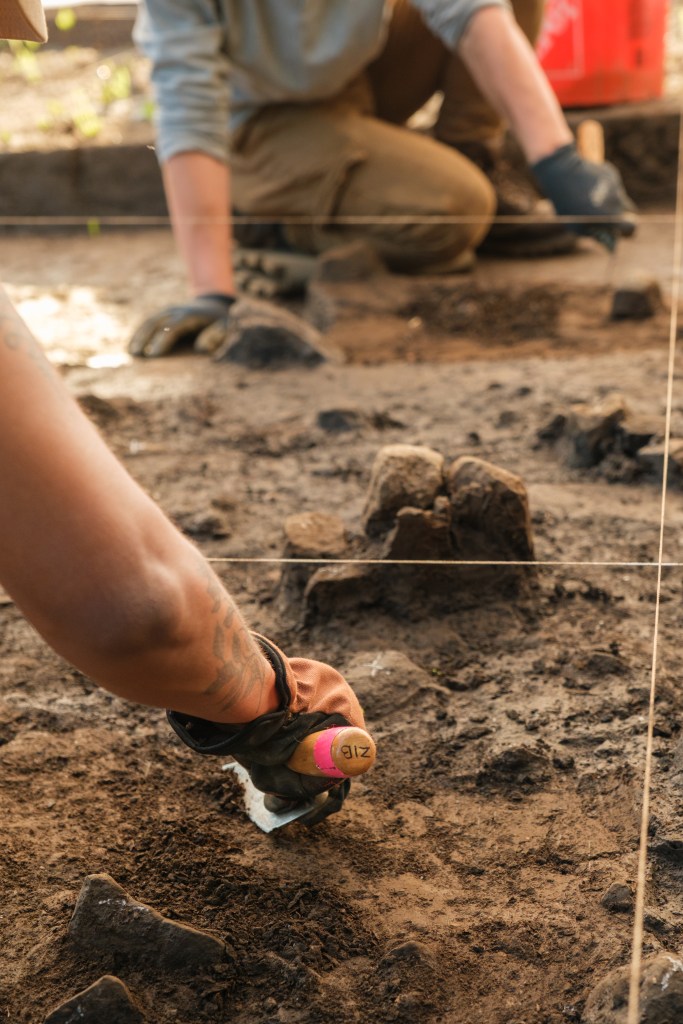 arm with trowel digging 