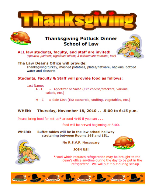 Thanksgiving Potluck Dinner School of Law – Akron Law Announcements