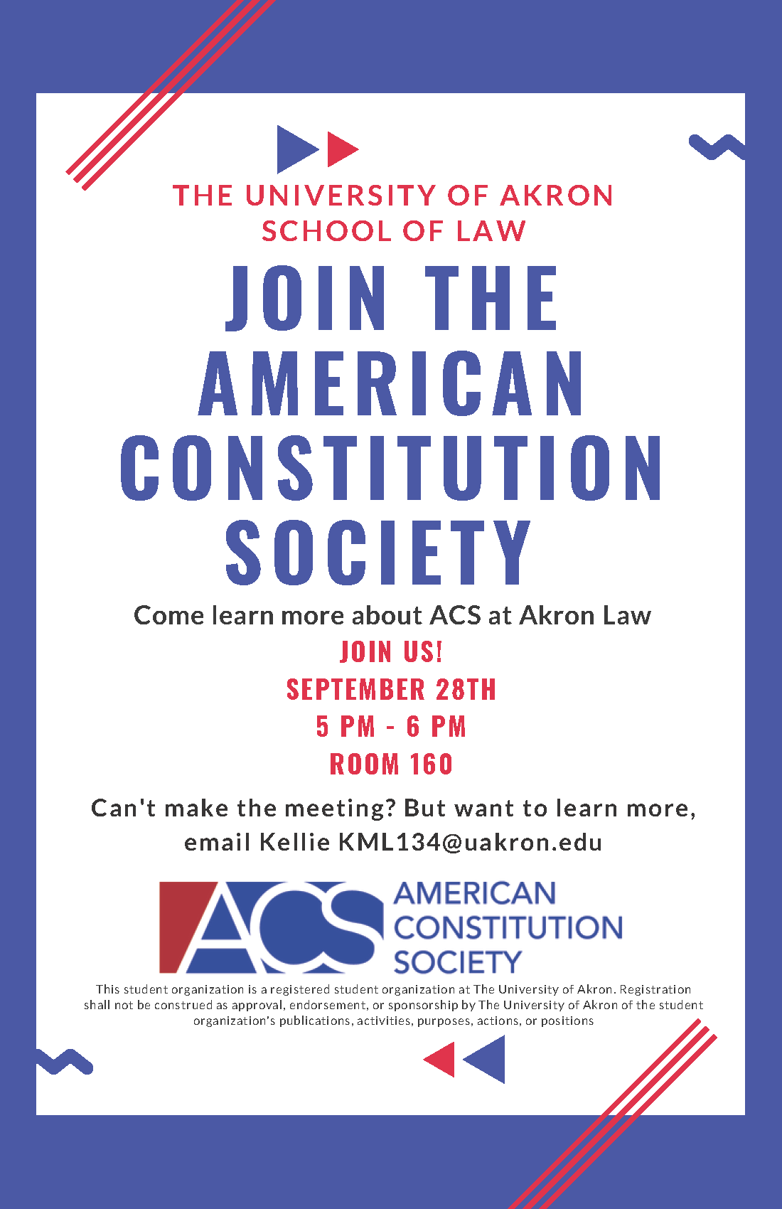 ACS General Meeting Scheduled for Tuesday September 28th at 5pm Room 160