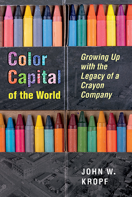 Cover shows four crayon boxes with colorful used crayons.